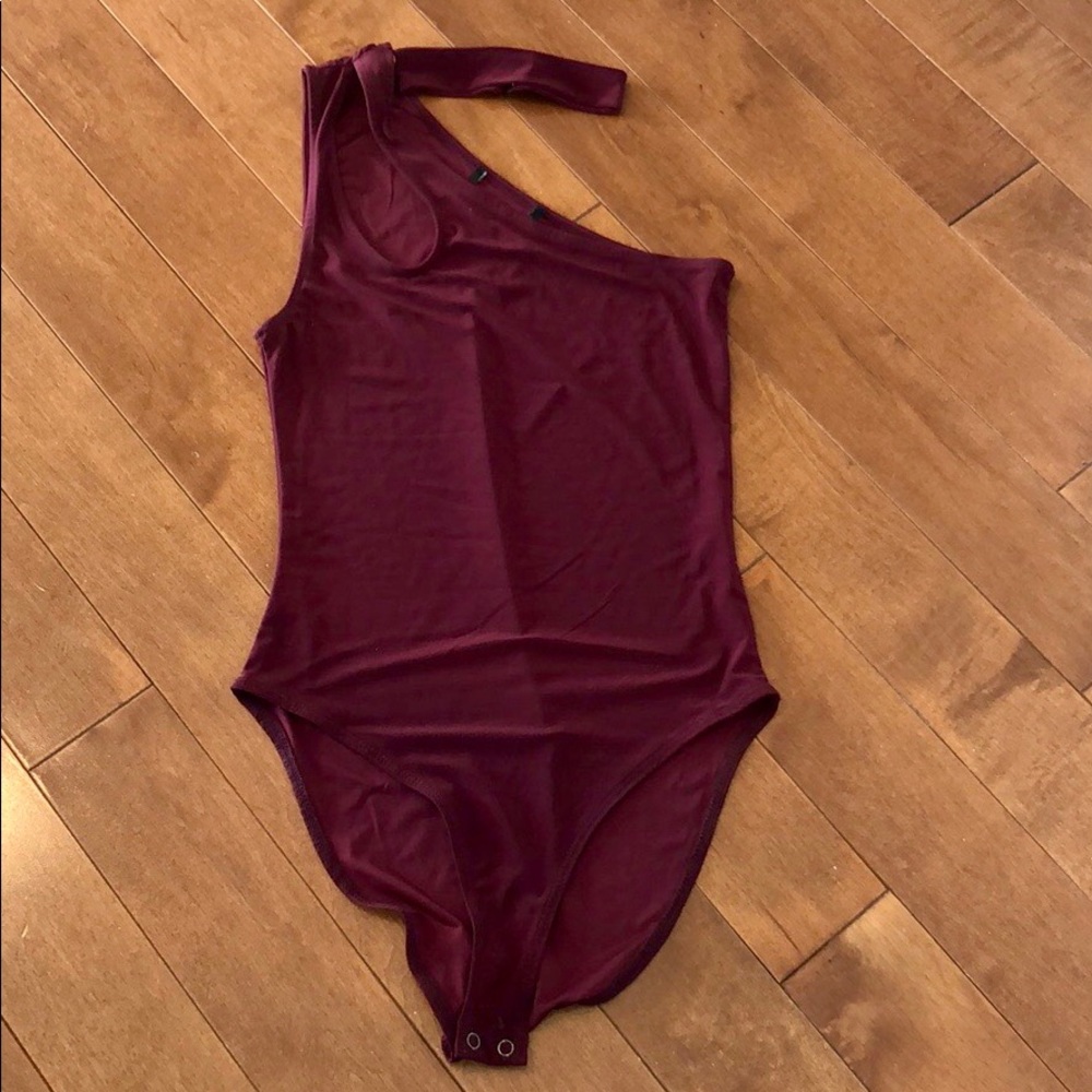 Trendy burgundy one shoulder bodysuit
